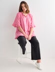 Studio Curve Linen Blend Frill Hem Peasant Top, Pink product photo View 03 S