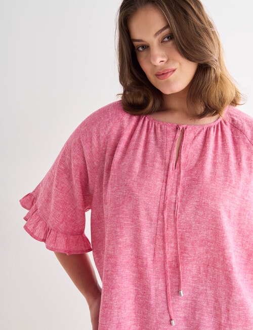 Studio Curve Linen Blend Frill Hem Peasant Top, Pink product photo View 04 L