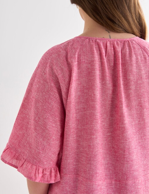 Studio Curve Linen Blend Frill Hem Peasant Top, Pink product photo View 06 L