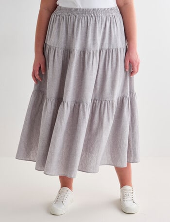 Studio Curve Linen Blend Tiered Skirt, Silver Birch product photo