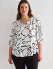 Studio Curve Collection Stencil Floral V-Neck Top, White product photo