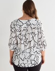 Studio Curve Collection Stencil Floral V-Neck Top, White product photo View 02 S