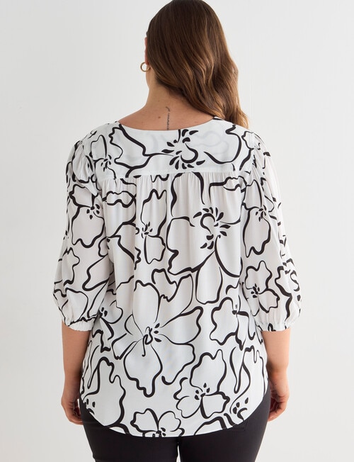 Studio Curve Collection Stencil Floral V-Neck Top, White product photo View 02 L