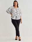 Studio Curve Collection Stencil Floral V-Neck Top, White product photo View 03 S