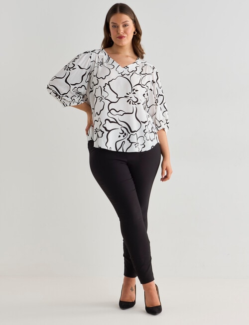 Studio Curve Collection Stencil Floral V-Neck Top, White product photo View 03 L