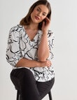 Studio Curve Collection Stencil Floral V-Neck Top, White product photo View 05 S