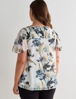 Studio Curve Collection V-Neck Flutter Sleeve Top, Sage Floral product photo View 02 S