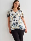 Studio Curve Collection V-Neck Flutter Sleeve Top, Sage Floral product photo View 05 S