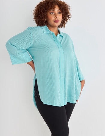 Studio Curve Pinstripe Shirt, Teal & White product photo