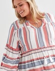 Studio Curve Striped Boho Blouse, Coral & Blue product photo