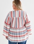 Studio Curve Striped Boho Blouse, Coral & Blue product photo View 02 S