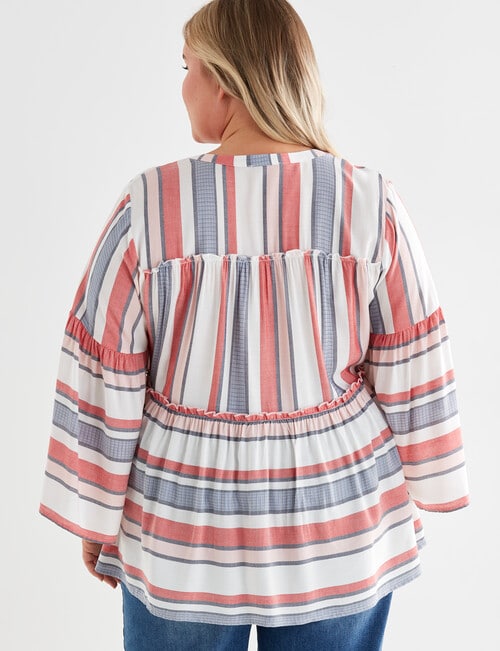 Studio Curve Striped Boho Blouse, Coral & Blue product photo View 02 L