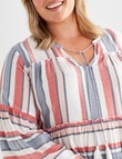 Studio Curve Striped Boho Blouse, Coral & Blue product photo View 04 S