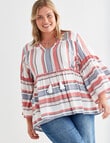 Studio Curve Striped Boho Blouse, Coral & Blue product photo View 05 S