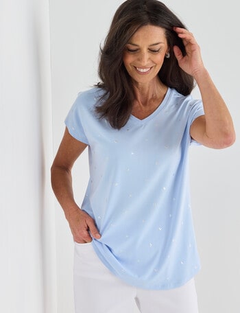 Ella J Leaf V-neck Boxy Tee, Pale Blue product photo