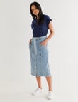 Denim Republic Button Front Midi Skirt, Mid Wash product photo View 03 S