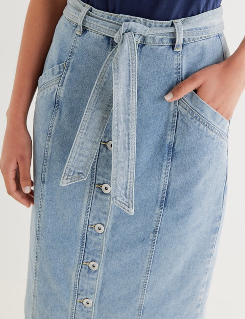 Denim Republic Button Front Midi Skirt, Mid Wash product photo View 04 L