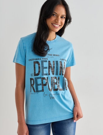 Denim Republic Foil Print Tee, Blue product photo