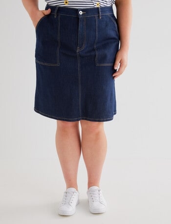 Denim Republic Curve Knee Length A-Line Skirt, Dark Wash product photo