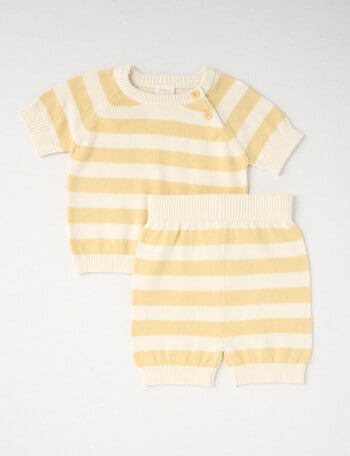 Little Bundle Stripe Knit Top & Shots, 2-Piece Set, Tan product photo