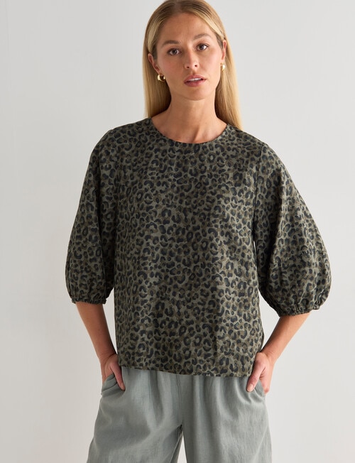 Zest Linen Seam Sleeve Top, Animal Print product photo View 05 L