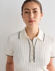 Mineral Whitney Ribbed Knitwear Short Sleeve Polo, Ivory product photo View 04 S