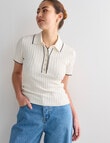 Mineral Whitney Ribbed Knitwear Short Sleeve Polo, Ivory product photo View 05 S