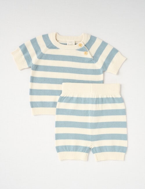 Little Bundle Stripe Knit Top & Shots, 2-Piece Set, Blue product photo