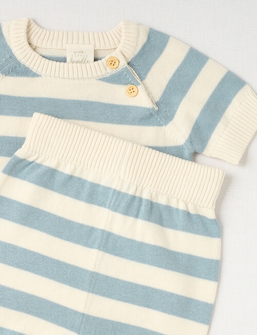 Little Bundle Stripe Knit Top & Shots, 2-Piece Set, Blue product photo View 02 L