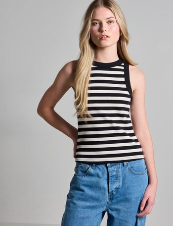 Mineral Hazel Rib Tank Top, Black Stripe product photo