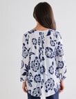 Ella J Floral Viscose Pleat Detail Shirt, Ivory & Blue product photo View 02 S