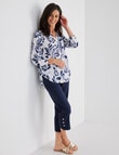 Ella J Floral Viscose Pleat Detail Shirt, Ivory & Blue product photo View 03 S