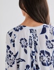 Ella J Floral Viscose Pleat Detail Shirt, Ivory & Blue product photo View 05 S