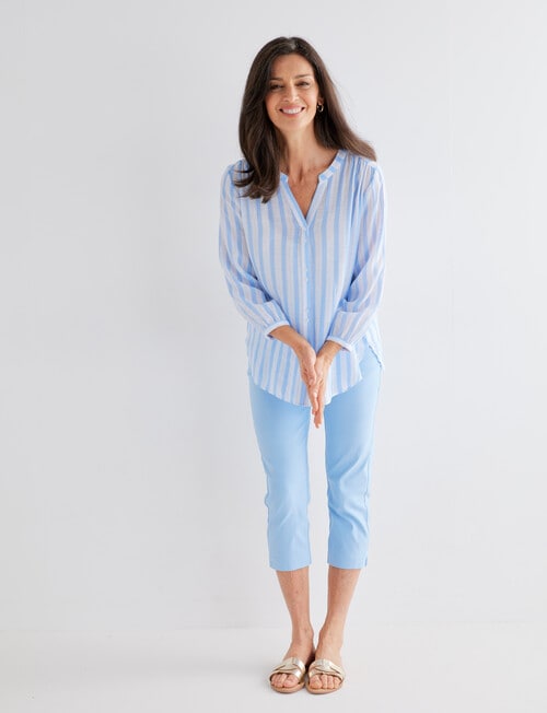 Ella J Stripe Pleat Detail Shirt, Blue product photo View 03 L