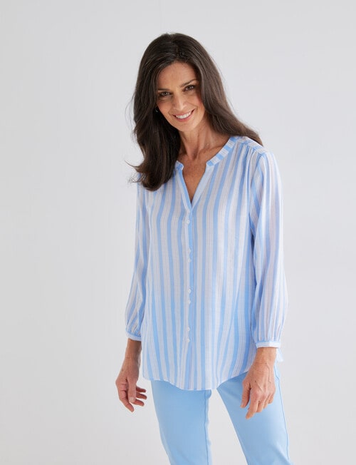 Ella J Stripe Pleat Detail Shirt, Blue product photo View 04 L