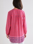 Ella J Raspberry Border Print Longline Top , Pink product photo View 02 S