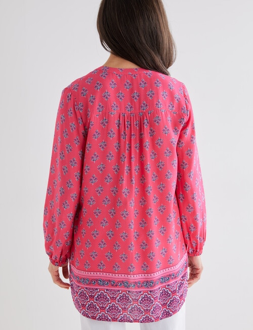 Ella J Raspberry Border Print Longline Top , Pink product photo View 02 L