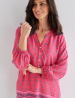 Ella J Raspberry Border Print Longline Top , Pink product photo View 04 S