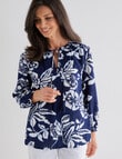 Ella J Floral Tassel Top, Navy & Blue product photo