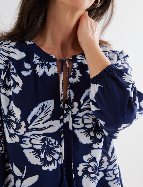 Ella J Floral Tassel Top, Navy & Blue product photo View 04 L