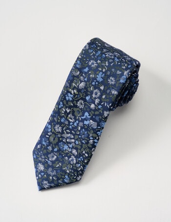 Laidlaw + Leeds Floral Tie, 7cm, Sage & Navy product photo