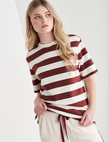 Mineral Stripe Boxy Tee, Cherry & Cream product photo