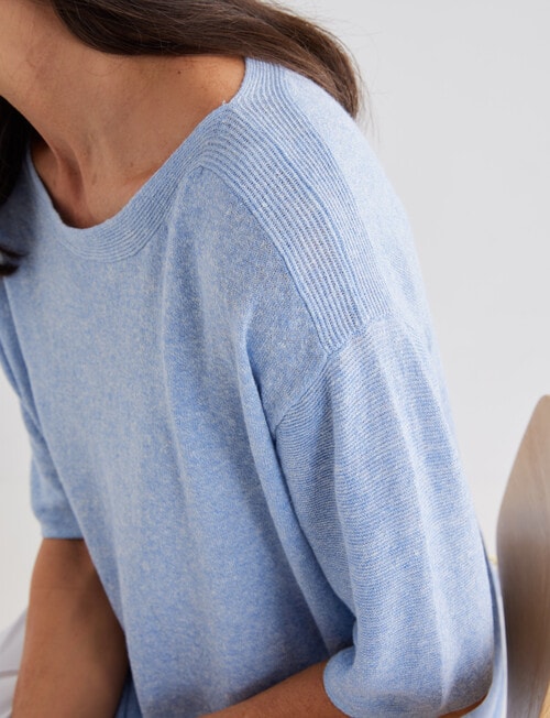 Ella J Short Sleeve Boxy Knit Top, Pale Blue product photo View 04 L