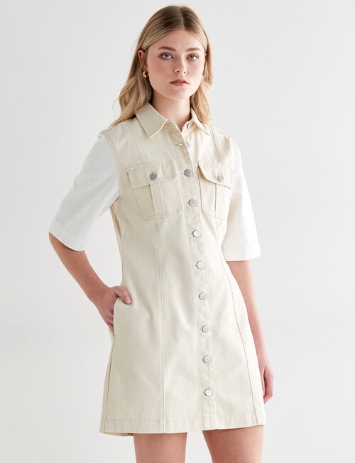 Mineral Davis Denim Shirt Dress, Cream product photo View 03 L