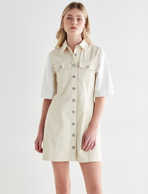 Mineral Davis Denim Shirt Dress, Cream product photo View 05 L