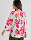 Whistle Floral Print 3/4 Sleeve Peasant Blouse, White & Pink product photo View 02 S