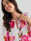 Whistle Floral Print 3/4 Sleeve Peasant Blouse, White & Pink product photo View 04 S