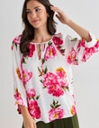 Whistle Floral Print 3/4 Sleeve Peasant Blouse, White & Pink product photo View 05 S