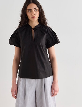 State of play Zola V Neck Puff Sleeve Top, Black product photo