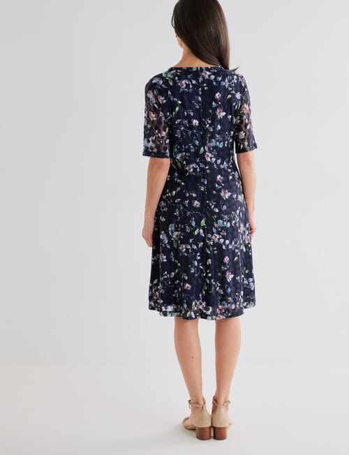 Ella J Elbow Sleeve Lace Dress, Navy Print product photo View 02 L